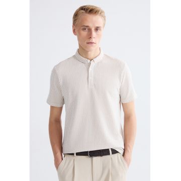 Tricou regular fit texturat - Gri deschis