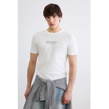 Tricou slim fit cu imprimeu text - Alb/Negru