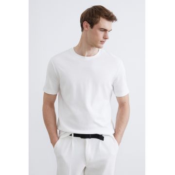 Tricou uni din bumbac cu decolteu rotund - Alb