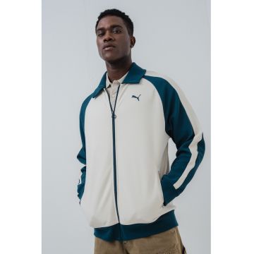 Bluza de trening colorblock relaxed fit ci buzunare cu fermoar - Alb fildes/Verde inchis