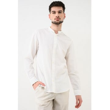 Camasa din amestec de in si bumbac cu guler tunica Breeze - Alb murdar