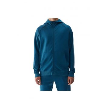 Hanorac barbat  gluga - fermoar - albastru - bumbac