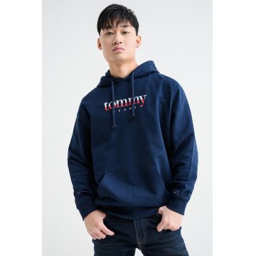 Hanorac cu buzunar kangaroo si imprimeu logo - Bleumarin