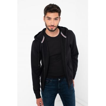 Hanorac cu fermoar si buzunar oblic - Negru