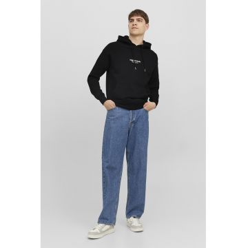 Hanorac lejer cu buzunar kangaroo - Alb fildes/Negru