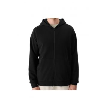 Hanorac sport barbati  croiala regulata - gluga integrata - negru - bumbac