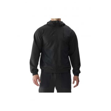 Jacheta barbateasca  casual - gluga ajustabila - neagra - poliester