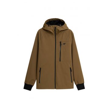 Jacheta softshell  barbati - impermeabila - cu gluga - 3 buzunare - maro - poliester
