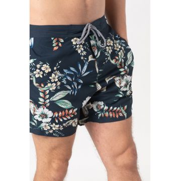 Pantaloni scurti de baie cu model in doua tonuri si talie ajustabila - Verde/Portocaliu/Bleumarin