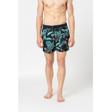 Pantaloni scurti de baie cu model tropical Vintage - Verde/Bleumarin