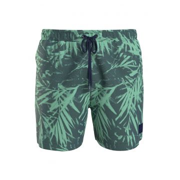 Pantaloni scurti de baie cu snur si imprimeu - Verde feriga