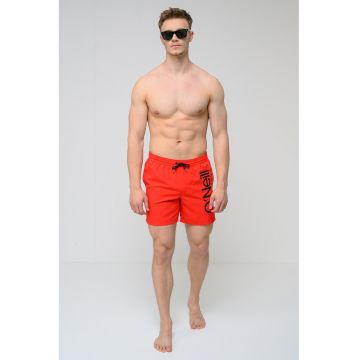 Pantaloni scurti de baie cu snur si logo - Rosu/Negru