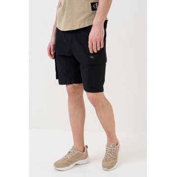 Pantaloni scurti din amestec de bumbac cu talie elastica - Negru