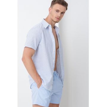 Pantaloni sucrti de baie cu snururi si model uni - Albastru pastel