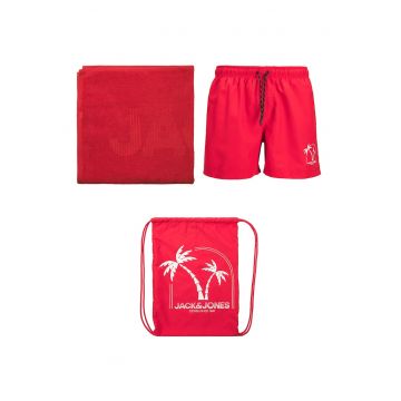 Set de pantaloni scurti de baie si prosop - 2 piese - Rosu