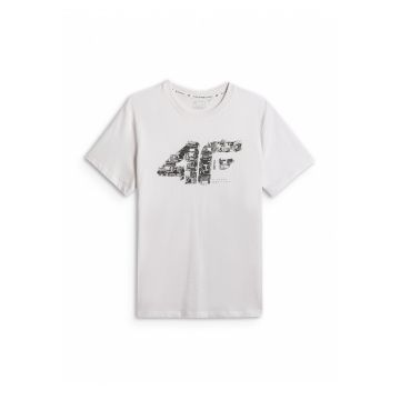 Tricou barbati  alb - bumbac - imprimeu - croiala lejera - decolteu rotund