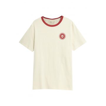 Tricou barbati  maneca scurta - decolteu rotund - 100% bumbac - bej/rosu