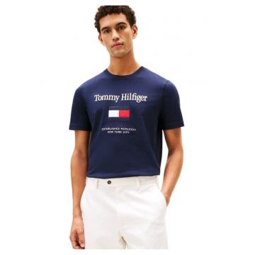 Tricou barbati  TOMMY EMBRO FLAG TEE - Bumbac - Albastru - Albastru