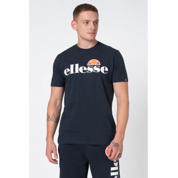 Tricou cu decolteu la baza gatului si imprimeu logo Prado - Bleumarin