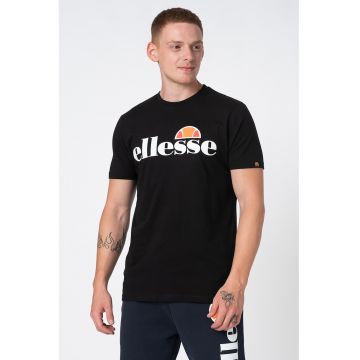 Tricou cu decolteu la baza gatului si imprimeu logo Prado - Negru