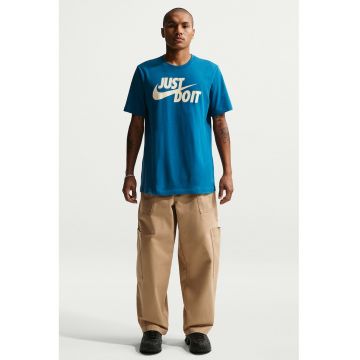 Tricou de bumbac cu imprimeu logo si text Swoosh - Alb fildes/Albastru