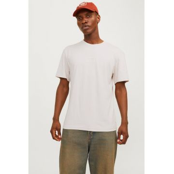 Tricou de bumbac cu logo discret - Crem