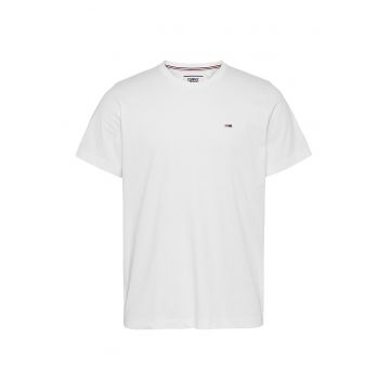 Tricou de bumbac organic cu decolteu la baza gatului - Alb