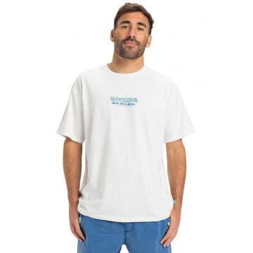 Tricou de bumbac organic cu model grafic pe spate - Alb/Albastru