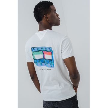 Tricou din bumbac cu imprimeu pe partea din spate - Alb/Albastru deschis