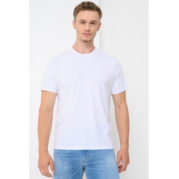 Tricou din bumbac cu logo in relief - Alb