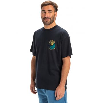 Tricou lejer cu model grafic pe spate - Negru/Galben/Verde persan