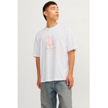 Tricou lejer de bumbac cu imprimeu - Verde/Alb optic