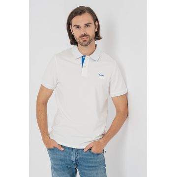 Tricou polo din amestec de bumbac - Albastru royal/Alb optic