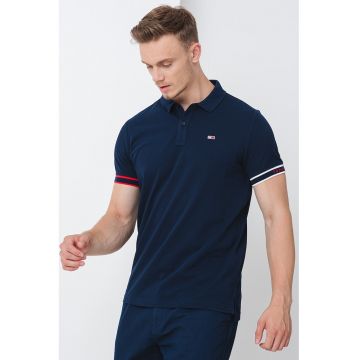Tricou polo uni - Rosu/Alb optic/Bleumarin