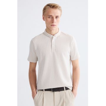 Tricou regular fit texturat - Alb/Maro deschis
