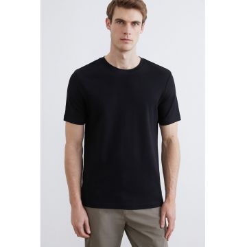 Tricou uni din bumbac cu decolteu rotund - Negru