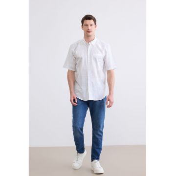 Camasa cu dungi si guler fixat cu nasturi - Albastru glaciar