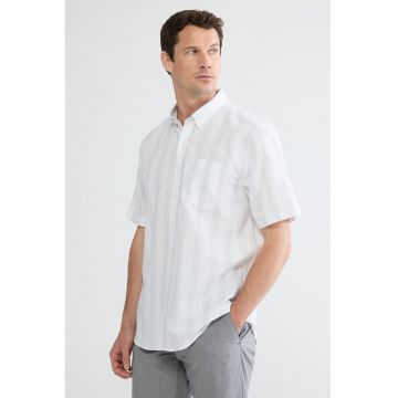 Camasa cu maneci scurte si guler Oxford - Alb/Gri deschis