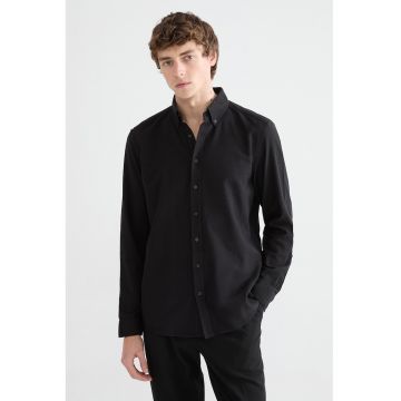Camasa din amestec de bumbac cu nasturi - Negru
