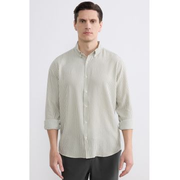 Camasa in dungi cu maneci lungi - Alb/Kaki