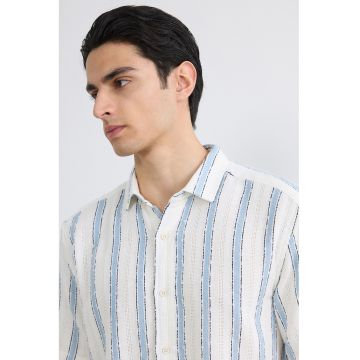 Camasa regular fit cu dungi - Alb/Albastru azur