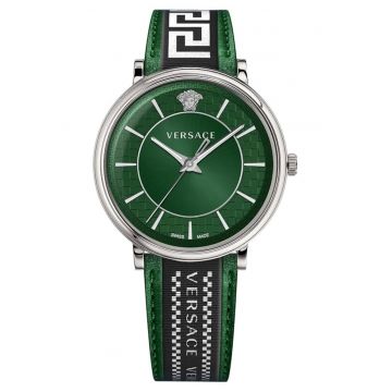 Ceas barbatesc  V-Circle - piele/inox - 42mm - rezistenta apa 5 ATM - verde/argintiu