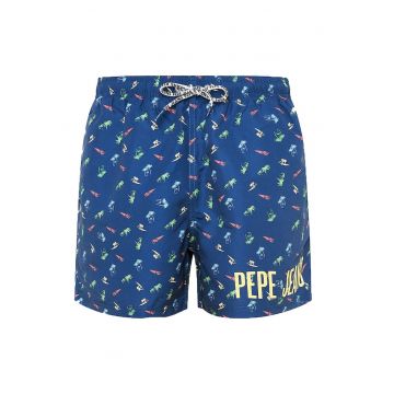 Costum de baie barbati -  model Samuel Surf Print - albastru - material elastic -