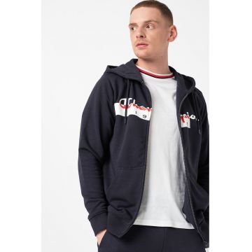 Hanorac cu fermoar si logo - Alb/Bleumarin