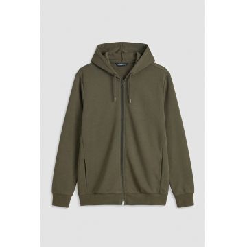 Hanorac uni regular fit cu fermoar - Verde masliniu