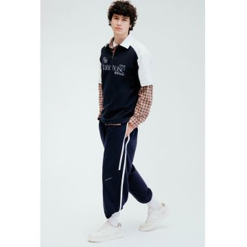 Pantaloni de trening cu linii contrastante - Alb/Gri carbune