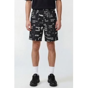 Pantaloni scurti cu imprimeu si buzunare cu fermoar - Alb/Negru