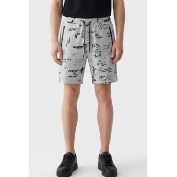 Pantaloni scurti cu imprimeu si buzunare cu fermoar - Negru/Gri deschis melange