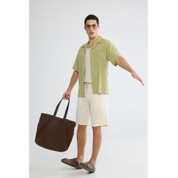 Pantaloni scurti de bumbac cu buzunare laterale - Bej deschis