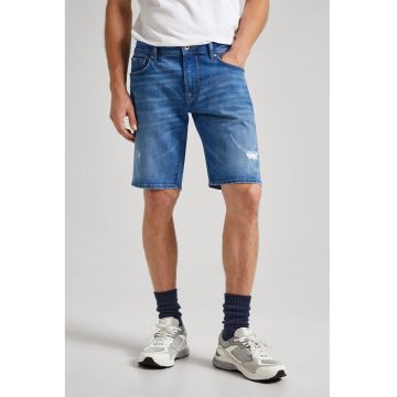 Pantaloni scurti de denim cu detalii cu aspect deteriorat - Albastru